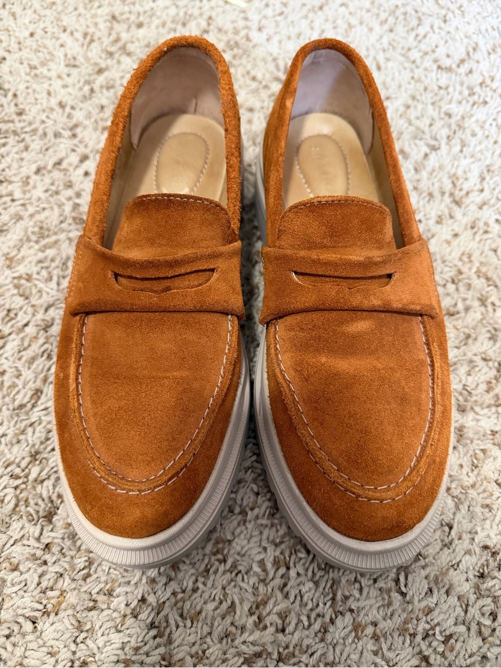 Patina Women's Suede Rust Penny Loafers with Lug Soles